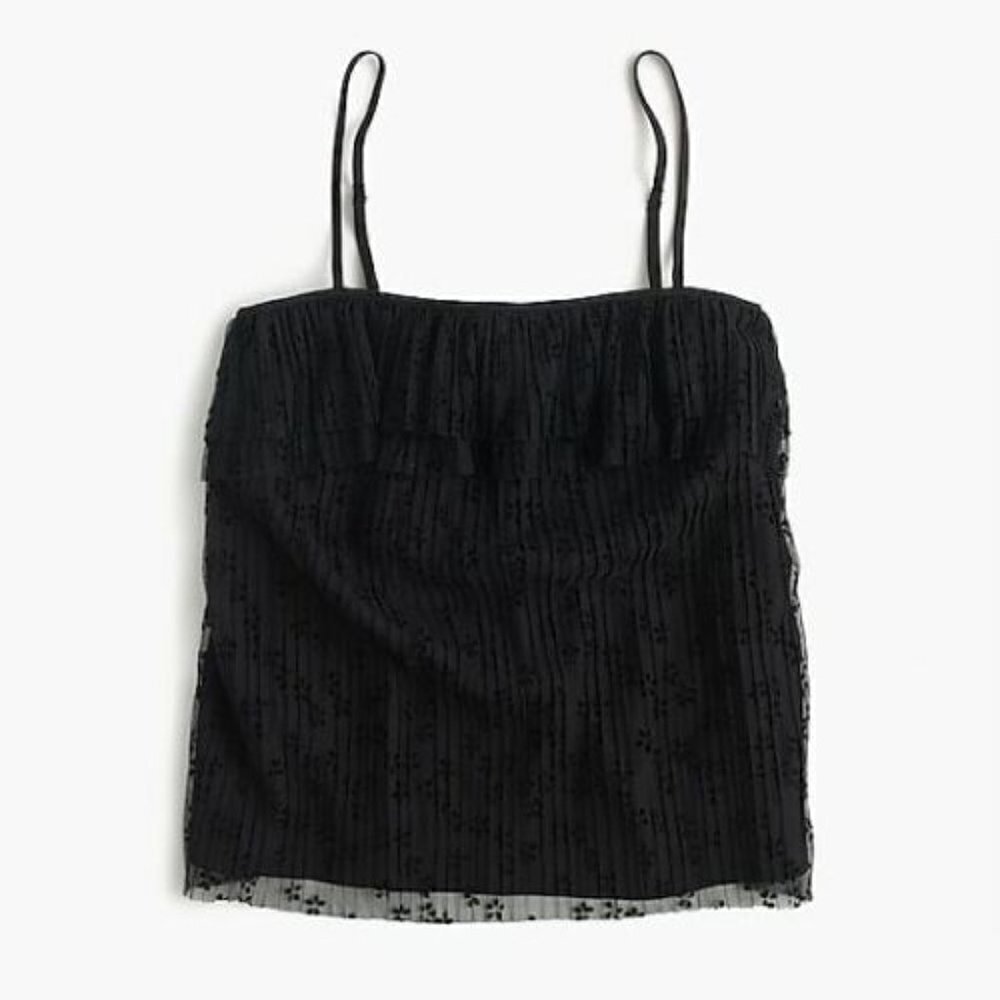 J. Crew Black Fluttery Lace Tulle Layered Cami Tank Top M‎